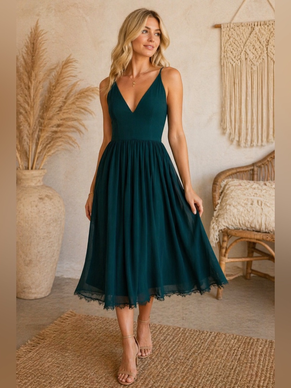 Dress the Population Alicia Mixed Media Midi Dress